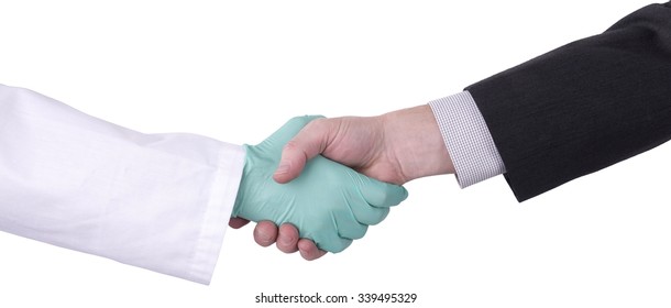 Handshake With A Doctor Hand And A Hand In A Business Suit - Isolated