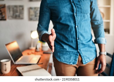 Handshake, Greeting And Welcome With A Business Man Offering His Hand In Support, Teamwork Or To Say We Are Hiring. Closeup Of A Male Shaking Hands With A New Employee Or Celebrating A Promotion