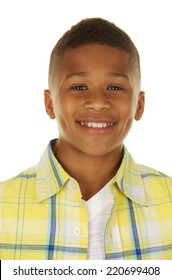 Handsome African American Boy Head Shot On White Background