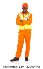 Handsome African American Construction Worker Isolated On White Background