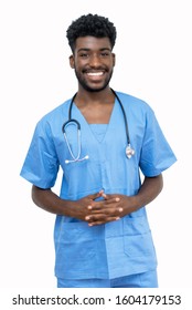 Handsome African American Medical Student Isolated On White Background For Cut Out