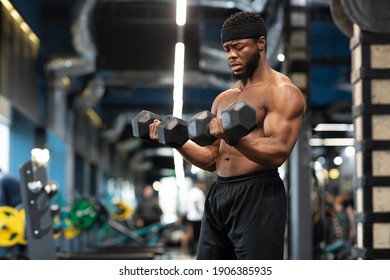 Handsome African American Shirtless Bodybuilder Making Stock Photo ...