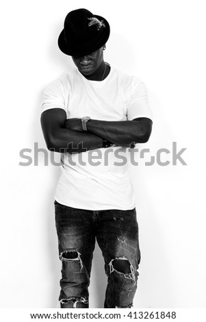 Similar – Image, Stock Photo African student with a bald head wearing a white shirt