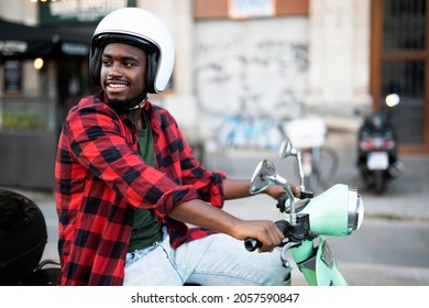 Handsome African Man Scooter City Young Stock Photo 2057590847 ...