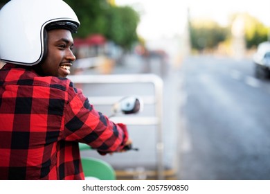 Handsome African Man Scooter City Young Stock Photo 2057590850 ...