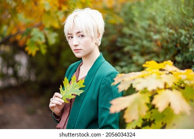 Handsome Asian Man. Portrait Of A Korean Fashion Guy. Young Asian Modern Man Or Student. Full Face View. Closeup K-pop Idol.