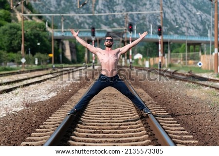 Similar – man traveling in train carriage