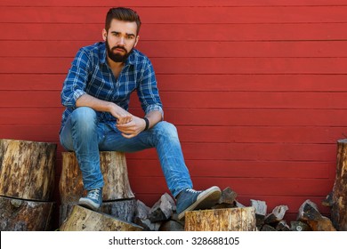 Handsome Bearded Man In Checkered Shirt