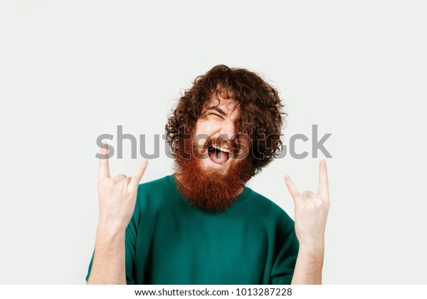 Handsome Bearded Man Long Curly Hair Stock Photo Edit Now
