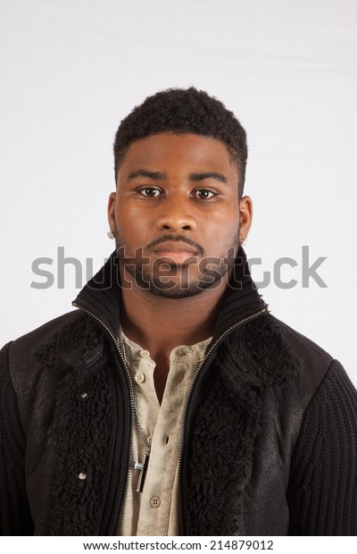 Handsome Black Man Wearing Black Jacket Stock Photo 214879012 ...