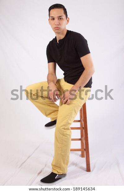 Handsome Black Shirt Scarf Yellow Pants Stock Photo Edit Now