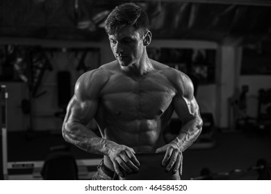 Handsome Bodybuilder Works Out Pushing Excercise Stock Photo 464584520 ...