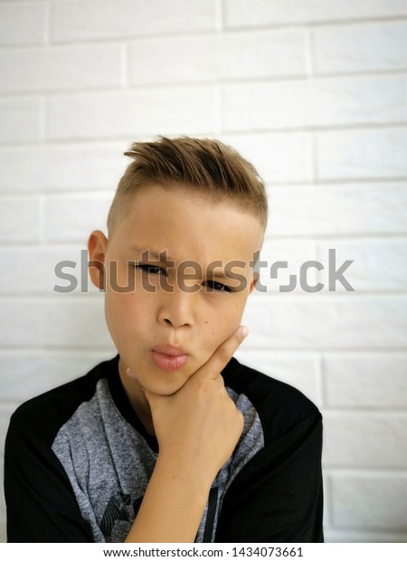 Handsome Boy Fashionable Haircut Posing Near Stock Photo Edit Now