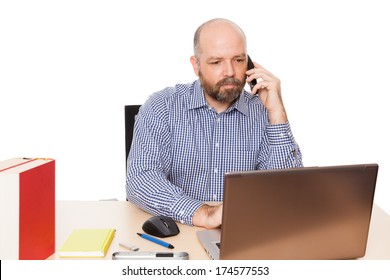 A Handsome Business Man At The Phone Isolated On White Background