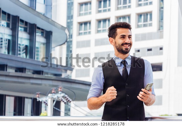 Handsome Businessman Wearing Blue Shirt Black Stock Photo 1218285178 ...