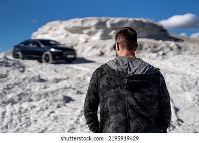 Handsome Cool Guy In Casual Cloth. Stylish Male Model With Car.