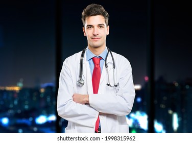 Handsome Doctor At The Hospital At Night