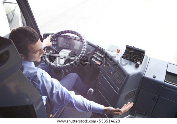 Handsome Driver Sitting Bus Stock Photo (Edit Now) 533514628