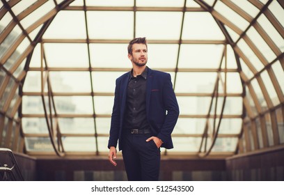 Handsome Fashion Model In A Blue Suit