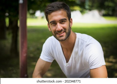 Handsome Friendly Young Man Outdoors Park Stock Photo 202348771 ...