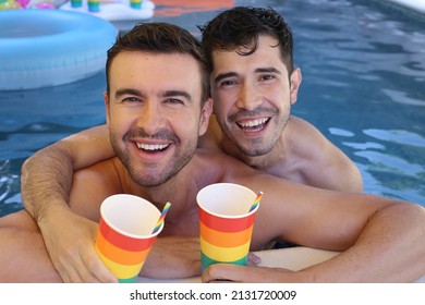 Handsome Gay Couple In Swimming Pool 