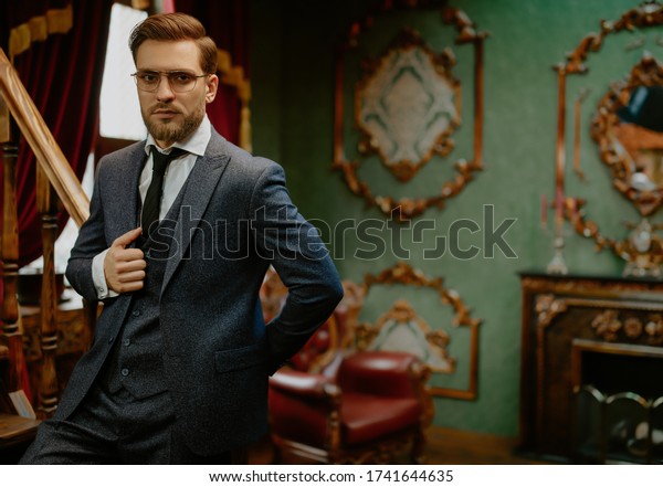 Handsome Gentleman Poses Tweed Suit Glasses Stock Photo 1741644635 ...