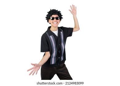 Handsome Guy Dancing. Isolated On White Background. Latin 18-20 Years Old Guy.