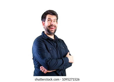 Handsome guy making happy expression