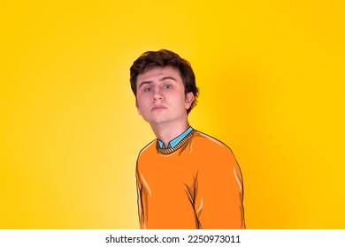 Handsome guy in painted clothes on a yellow background - Shutterstock ID 2250973011