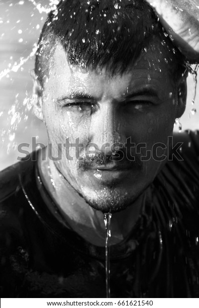Handsome Guy Short Haircut Blue Wet Stock Photo Edit Now 661621540