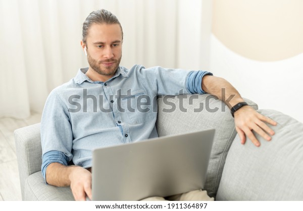 Handsome Guy Spends Time Networks Young Stock Photo 1911364897 ...