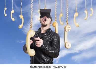 Handsome guy using VR glasses