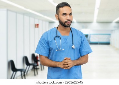 Handsome Hispanic Male Nurse Or Doctor At Hospital