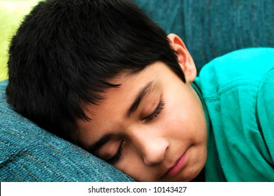 Handsome Indian Kid Feeling Very Sick And Sleeping