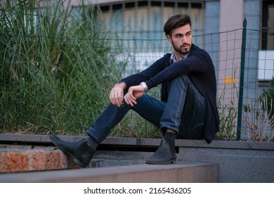 Handsome Italian Boy Sitting On Ancient Stock Photo 2165436205 ...