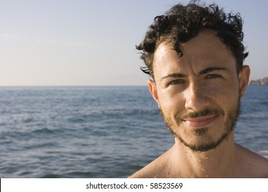 Handsome Italian Man At The Beach Of Monte Ruiu, Sardinia, Italy