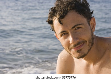 Handsome Italian Man At The Beach Of Monte Ruiu, Sardinia, Italy