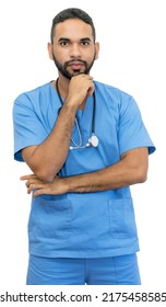 Handsome Latin American Male Nurse Or Doctor Isolated On White Background For Cut Out