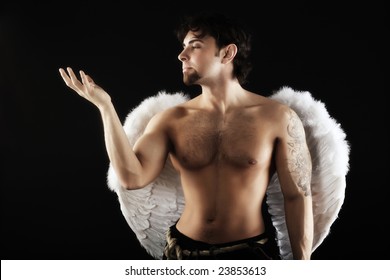 Handsome Male Angel. Shot In A Studio.