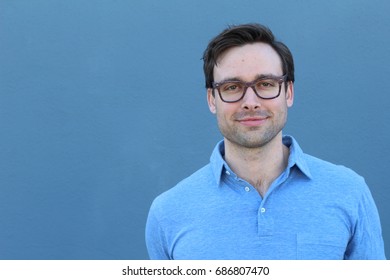Handsome male with glasses portrait with copy space