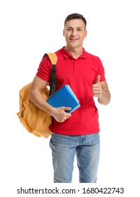 Handsome Male Student Showing Thumb-up On White Background