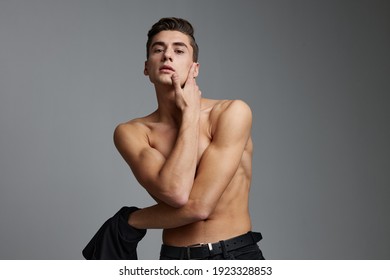 handsome male topless cuteness studio posing model
