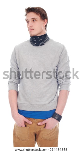 Handsome Man Bandana On Neck Isolated Stock Photo Edit Now