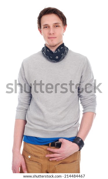 Handsome Man Bandana On Neck Isolated Stock Photo Edit Now