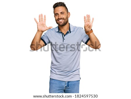 Similar – Image, Stock Photo Funny young man on brick wall with open hands