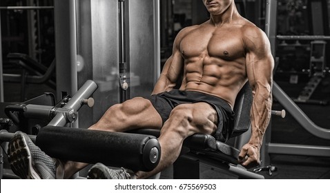 Handsome Man With Big Muscles, Posing At The Camera In The Gym