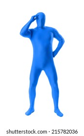 A Handsome Man In A Blue Body Suit Isolated On A White Background