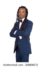 Handsome man with dreadlocks doing different expressions in different sets of clothes: arms crossed