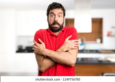 Handsome Man Freezing Inside House