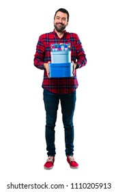 Handsome Man Holding Gift Boxes In Hands